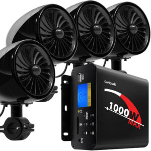 GoHawk TJ4-Q 4 in. 1000W Bluetooth Motorcycle Stereo Speakers and 4-Channel Amplifier System (Black)
