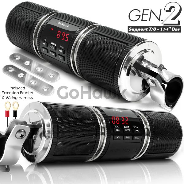 GoHawk RD8 Gen. 2 All-in-One Soundbar Waterproof Bluetooth Motorcycle Stereo Speakers (Black)