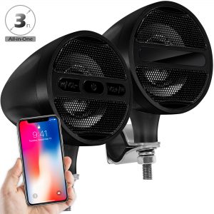 GoHawk AN3-A 3 in. Aluminum All-in-One Bluetooth Motorcycle Stereo Speakers (Satin Black)