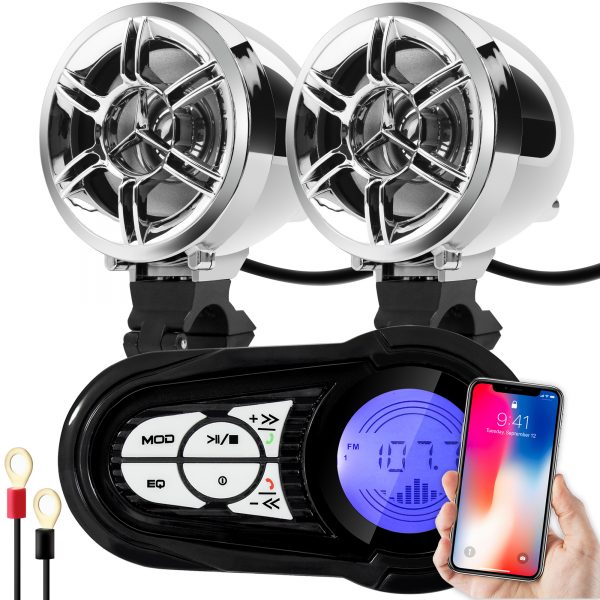 [Discontinued] GoHawk TR3 3" Waterproof Bluetooth Motorcycle Stereo Speakers with Amplifier System (Chrome)