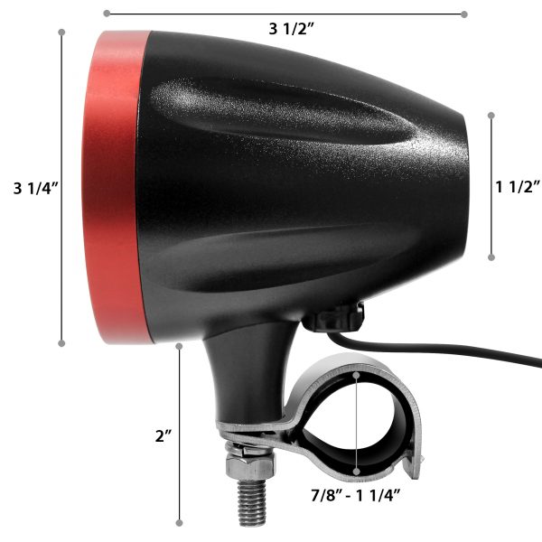 GoHawk AN3-A 3 in. Aluminum All-in-One Bluetooth Motorcycle Stereo Speakers (Satin Red Black) - Image 4