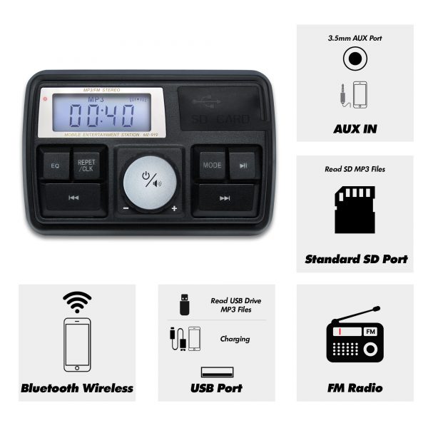 GoHawk TT3 3" Waterproof Bluetooth Motorcycle Stereo Speakers with Amplifier System (Chrome) - Image 2