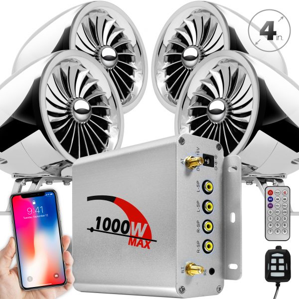 GoHawk TN4-Q 4 in. 1000W Bluetooth Motorcycle Stereo Speakers and Amplifier System (Chrome) MP059-CP - Image 7