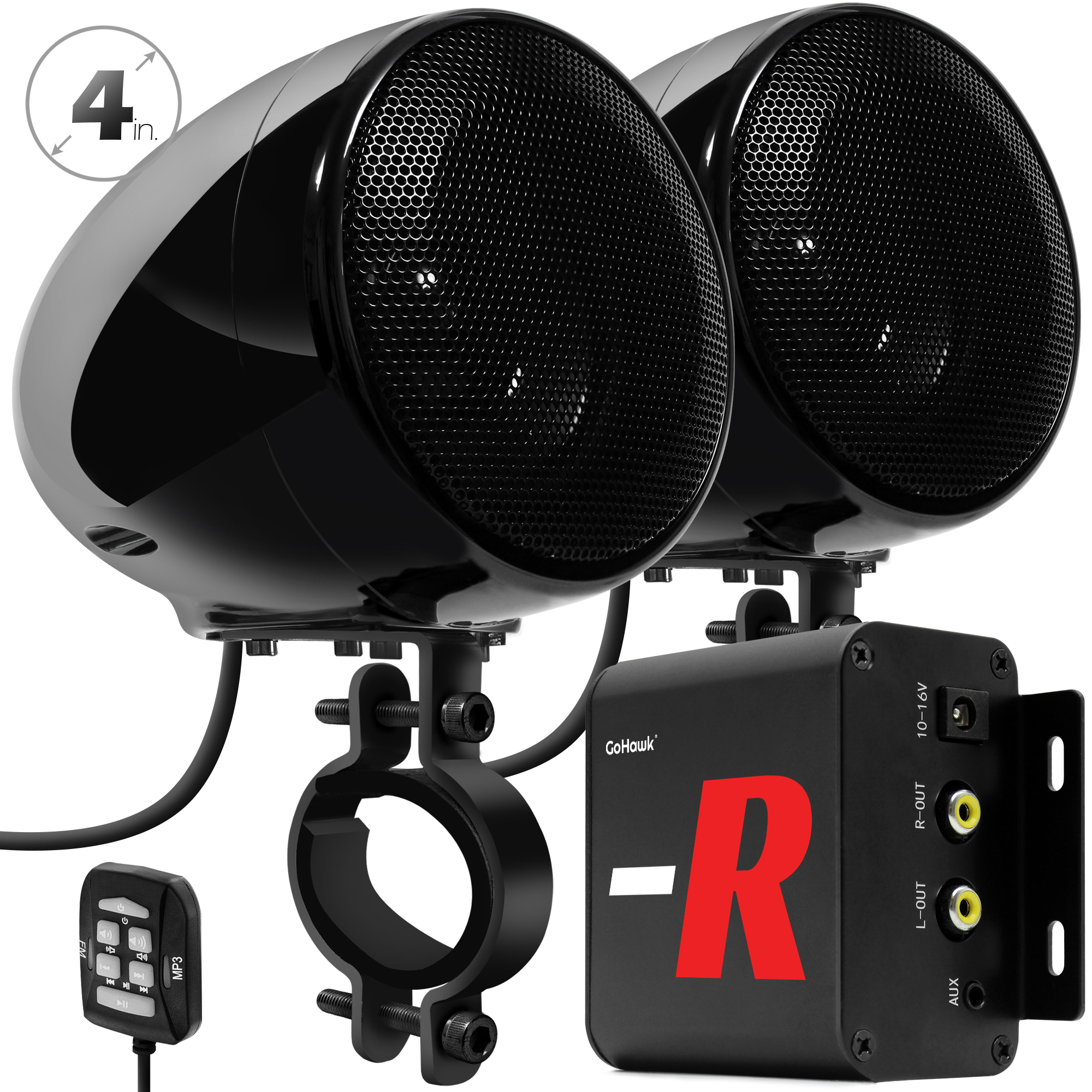 GoHawk TN4 R 4 in. 100W Bluetooth Motorcycle Stereo Speakers and