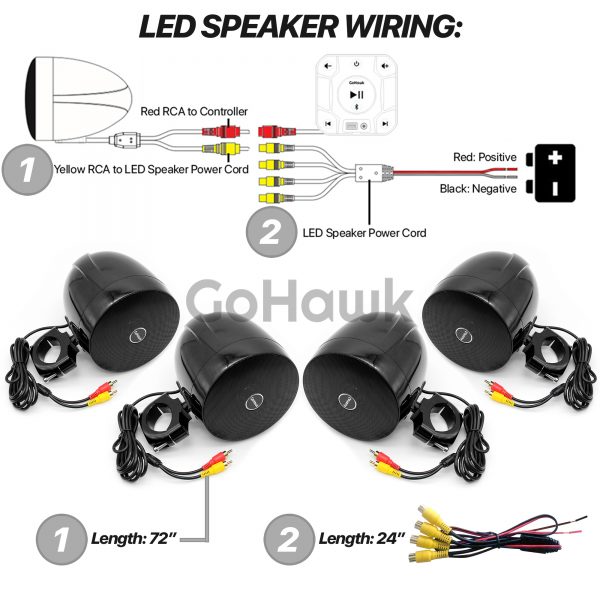 GoHawk TM5-QX 4-Channel Amplified Bluetooth Controller with 5" Waterproof LED Speakers + 2" Tweeter for ATVs UTVs - Image 5