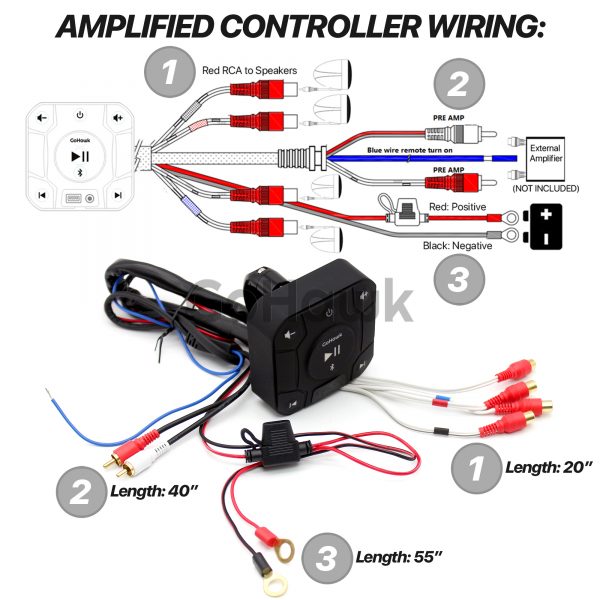 GoHawk TM5-QX 4-Channel Amplified Bluetooth Controller with 5" Waterproof LED Speakers + 2" Tweeter for ATVs UTVs - Image 4