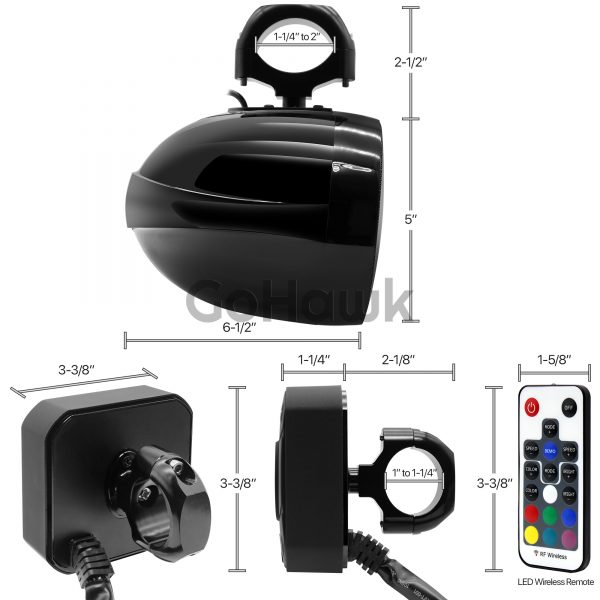 GoHawk TM5-QX 4-Channel Amplified Bluetooth Controller with 5" Waterproof LED Speakers + 2" Tweeter for ATVs UTVs - Image 6