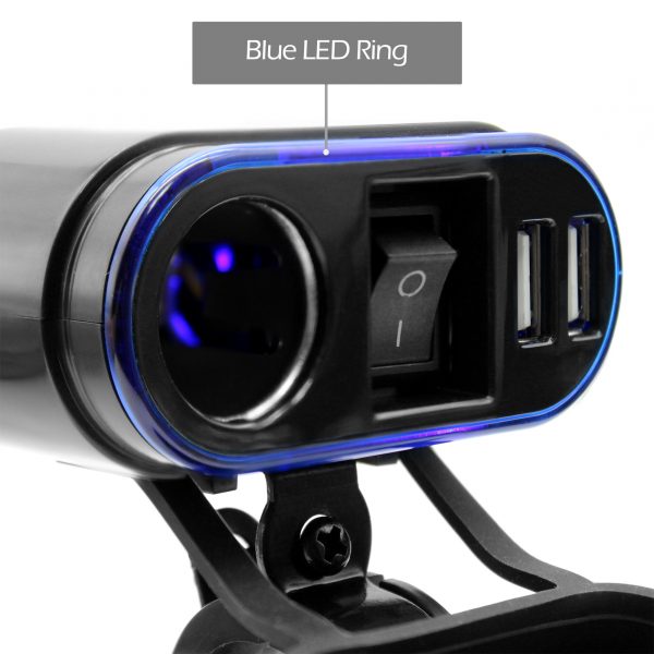 GoHawk Waterproof 5V Dual USB 2.1A Charger, 12V Lighter Socket Outlet, ON/OFF, LED Ring - Image 5