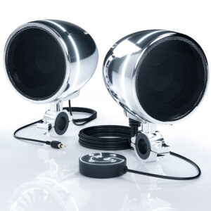 GoHawk AN4-Halo LED 4 in. All-in-One Bluetooth Amplifier Motorcycle Stereo Speakers (Chrome)