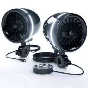 GoHawk AJ4-Halo LED 4 in. All-in-One Bluetooth Amplifier Motorcycle Stereo Speakers (Black)