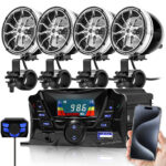 GoHawk TS3-Q 3 in. 180W Bluetooth Motorcycle Stereo Speakers and 4 Channel Amplifier System (BlackChrome)