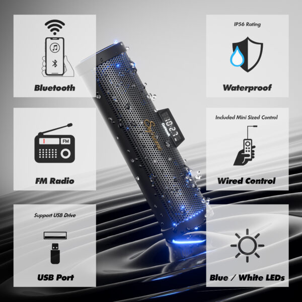 GoHawk RD88-S 300W Waterproof Bluetooth Motorcycle Stereo 6 Speakers Soundbar (Black) - Image 4