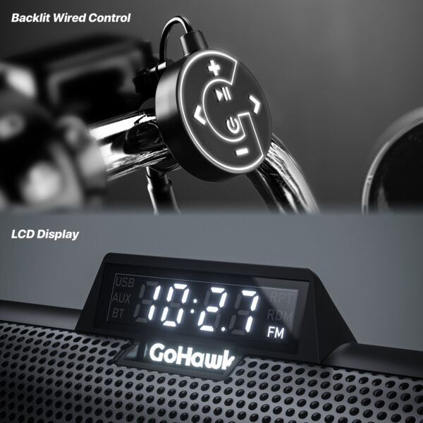 GoHawk RD88-S 300W Waterproof Bluetooth Motorcycle Stereo 6 Speakers Soundbar (Black) - Image 8