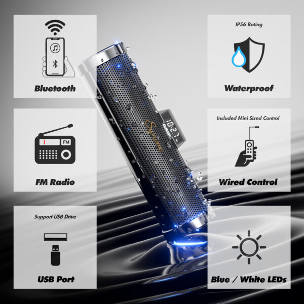 GoHawk RD88-S42 600W Waterproof Bluetooth Motorcycle Stereo 8 Speakers Soundbar (Chrome) - Image 4