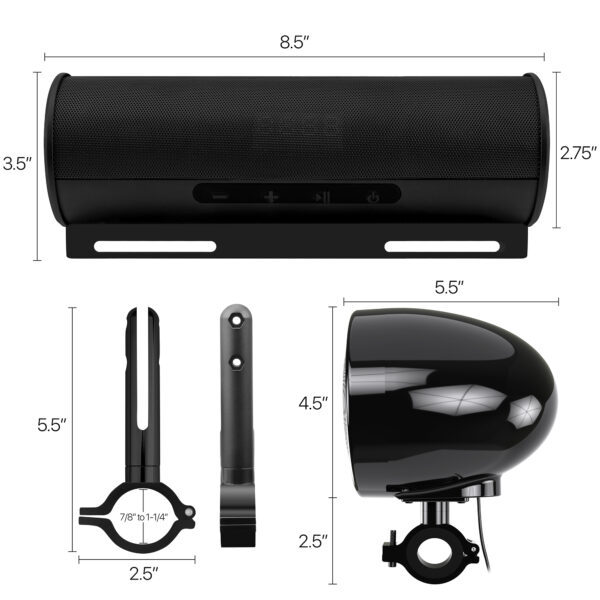 GoHawk RD8-X45 600W Waterproof Bluetooth Motorcycle Stereo Speakers Soundbar 4.5" Speakers (Black) - Image 7