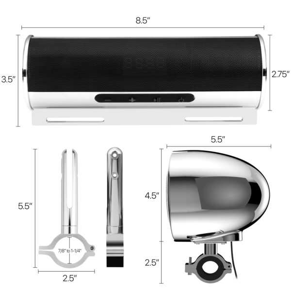 GoHawk RD8-X45 600W Waterproof Bluetooth Motorcycle Stereo Speakers Soundbar 4.5" Speakers (Chrome) - Image 7